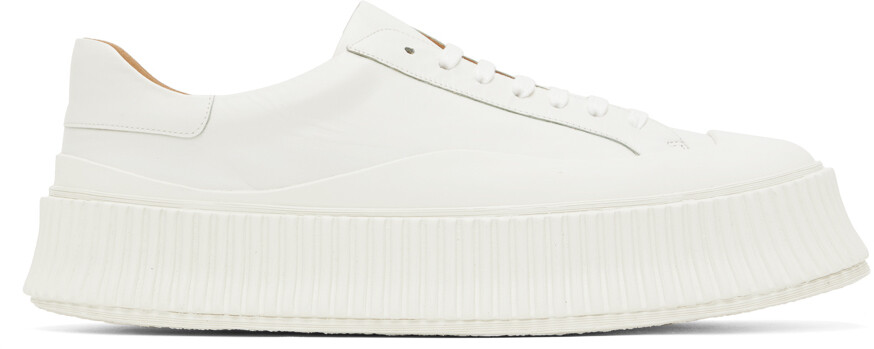 

Белые кожаные кроссовки на платформе Jil Sander