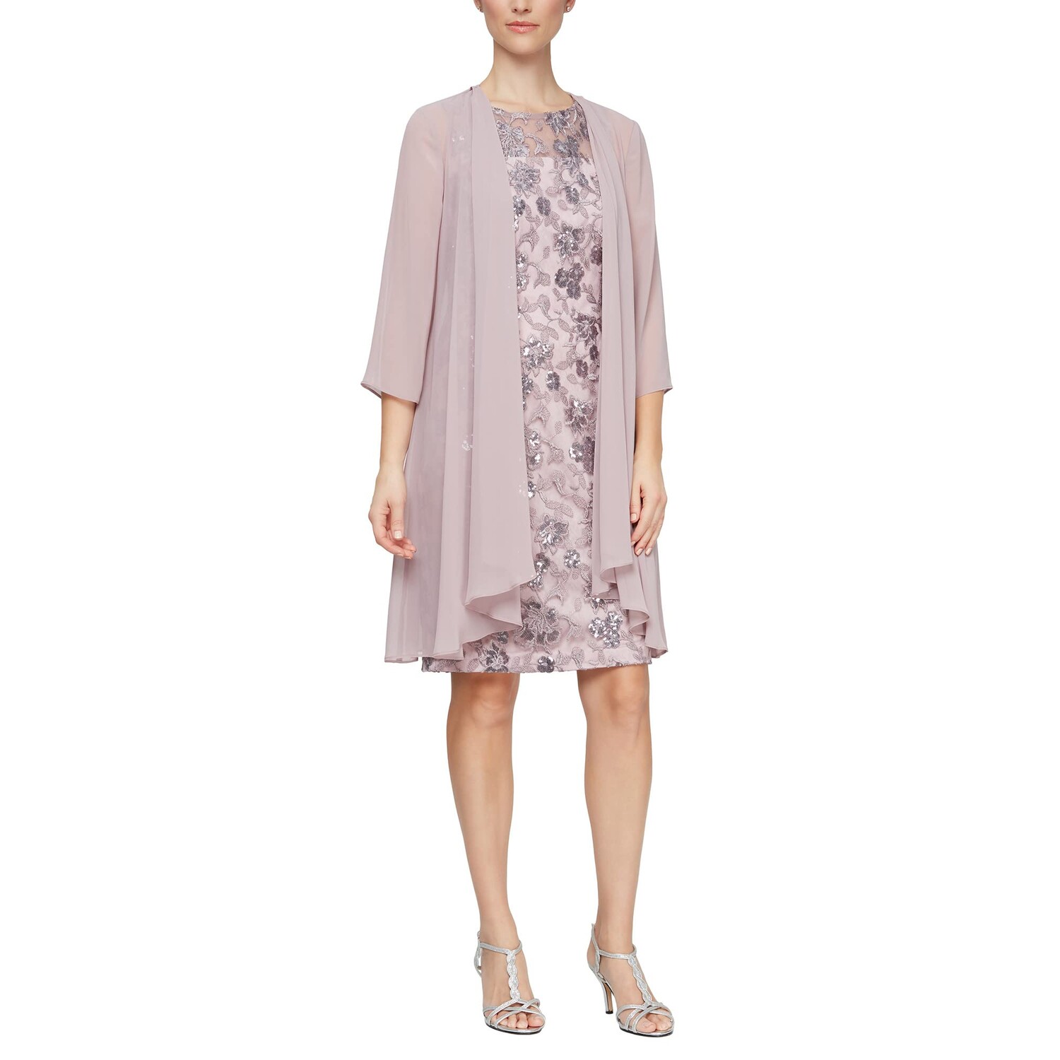 

Платье Alex Evenings, Short Embroidered Dress with Elongated Illusion Jacket