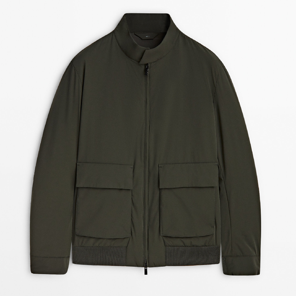 Куртка Massimo Dutti Bi-stretch With Pockets, хаки куртка massimo dutti jacket with pockets бледный хаки
