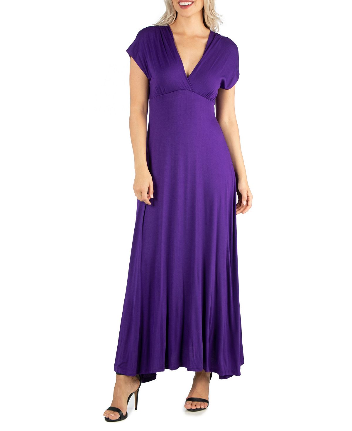 женское вечернее платье с v образным вырезом и юбкой годе Женское макси-платье с короткими рукавами и v-образным вырезом 24seven Comfort Apparel, фиолетовый