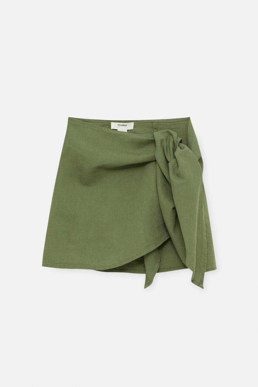 

Юбка с запахом и узлом Pull&Bear, хаки