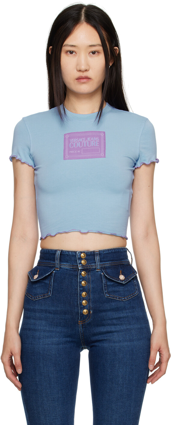 

Синяя укороченная футболка Versace Jeans Couture, Синий