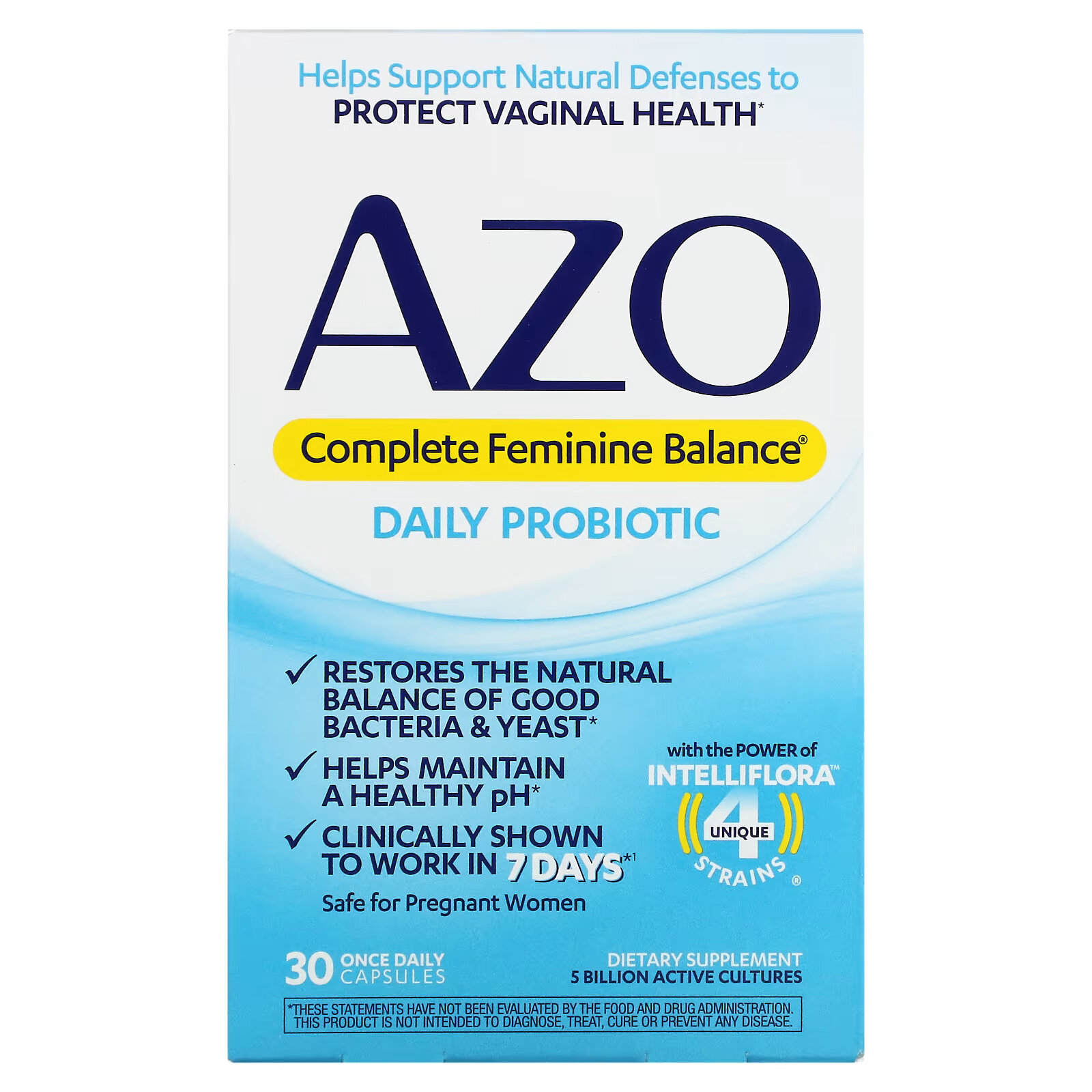 Azo, Complete Feminine Balance, ежедневный пробиотик для женщин, 30 капсул для приема один раз в день azo complete feminine balance пробиотик для ежедневного приема 5 млрд активных культур 60 капсул для приема один раз в день