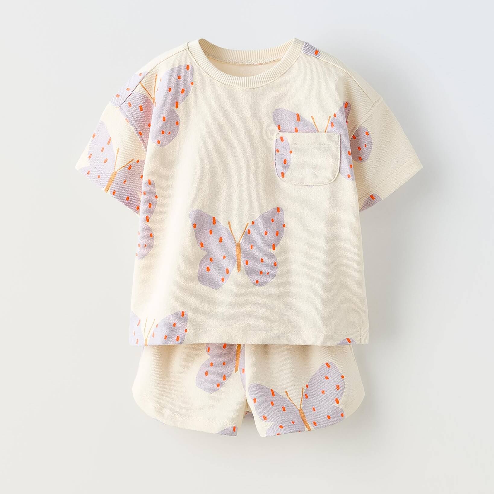 цена Комплект футболка + шорты Zara Summer Camp Butterfly, бежевый/сиреневый