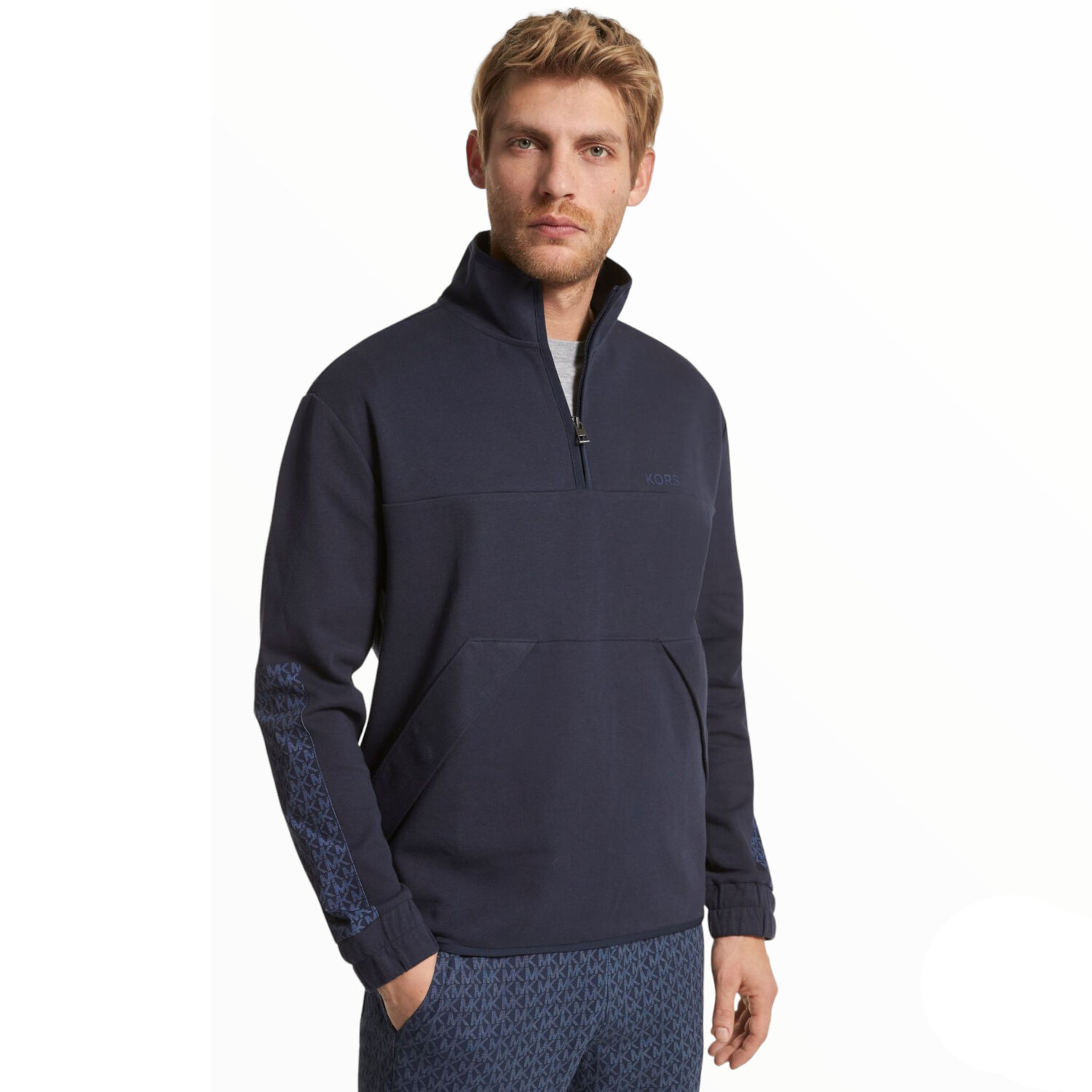 

Толстовка Michael Kors Logo Trim Cotton Blend Half-Zip, синий