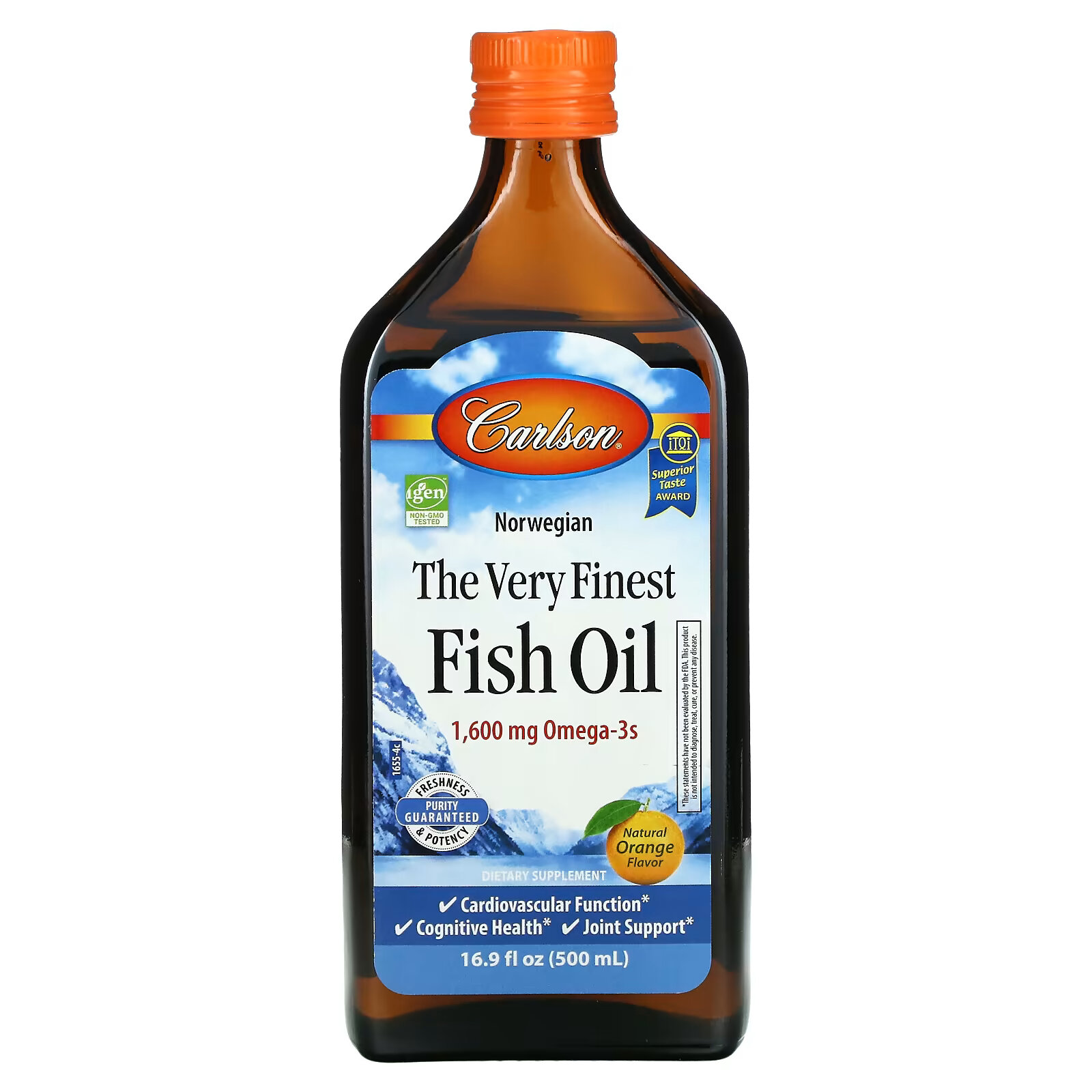 Пищевая добавка Carlson рыбий жир, натуральный апельсиновый вкус 1600 мг, 500 мл