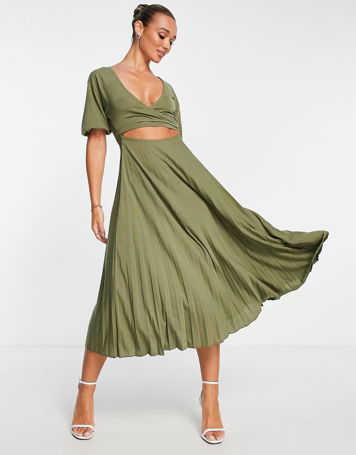 

Платье миди ASOS DESIGN, хаки