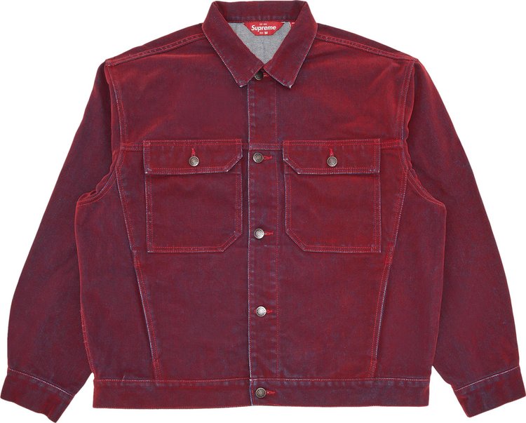 цена Куртка Supreme Flocked Denim Trucker Jacket 'Red', красный
