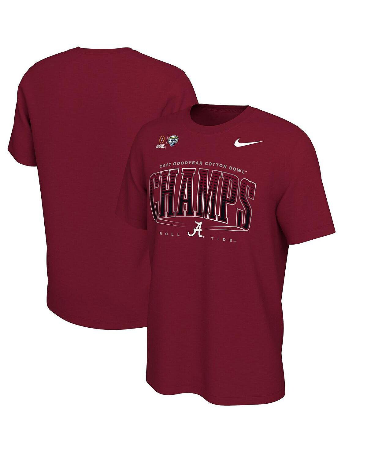 

Мужская футболка crimson alabama crimson tide college football playoff 2021 cotton bowl champions в раздевалке Nike