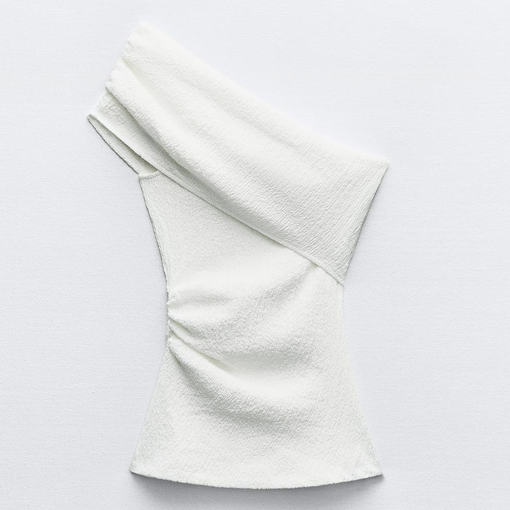 Топ Zara Textured Asymmetric, белый топ zara asymmetric knit черный