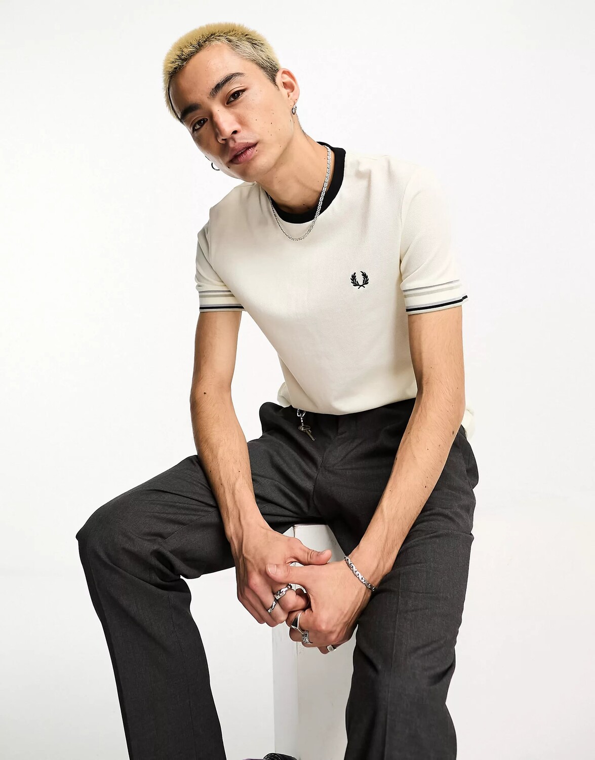 

Футболка Fred Perry Bold Tipped Pique, молочный, Коричневый