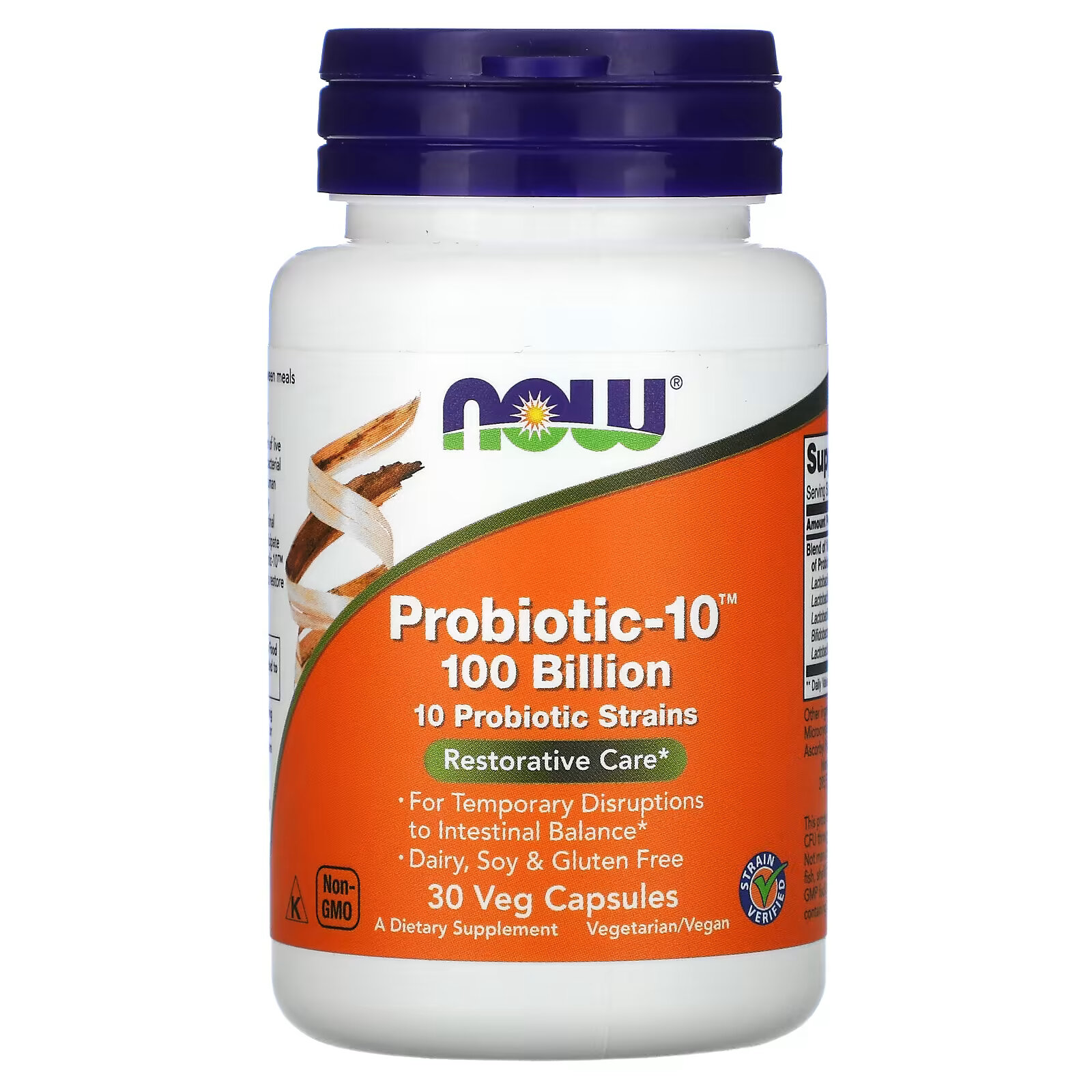 NOW Foods, Probiotic-10, восстановление, 100 млрд., 30 вегетарианских капсул now foods probiotic 10 50 млрд 50 вегетарианских капсул