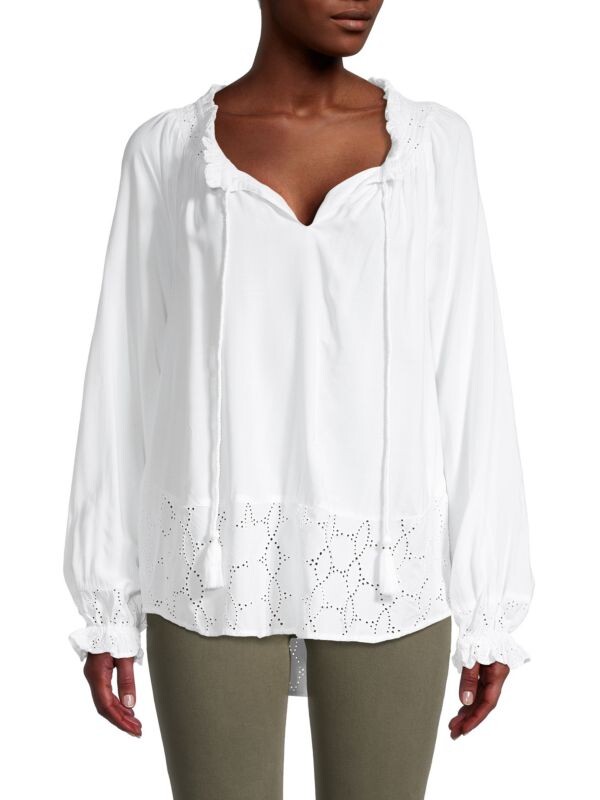 

Крестьянский топ Donna Karan New York с вышивкой на люверсах, белый