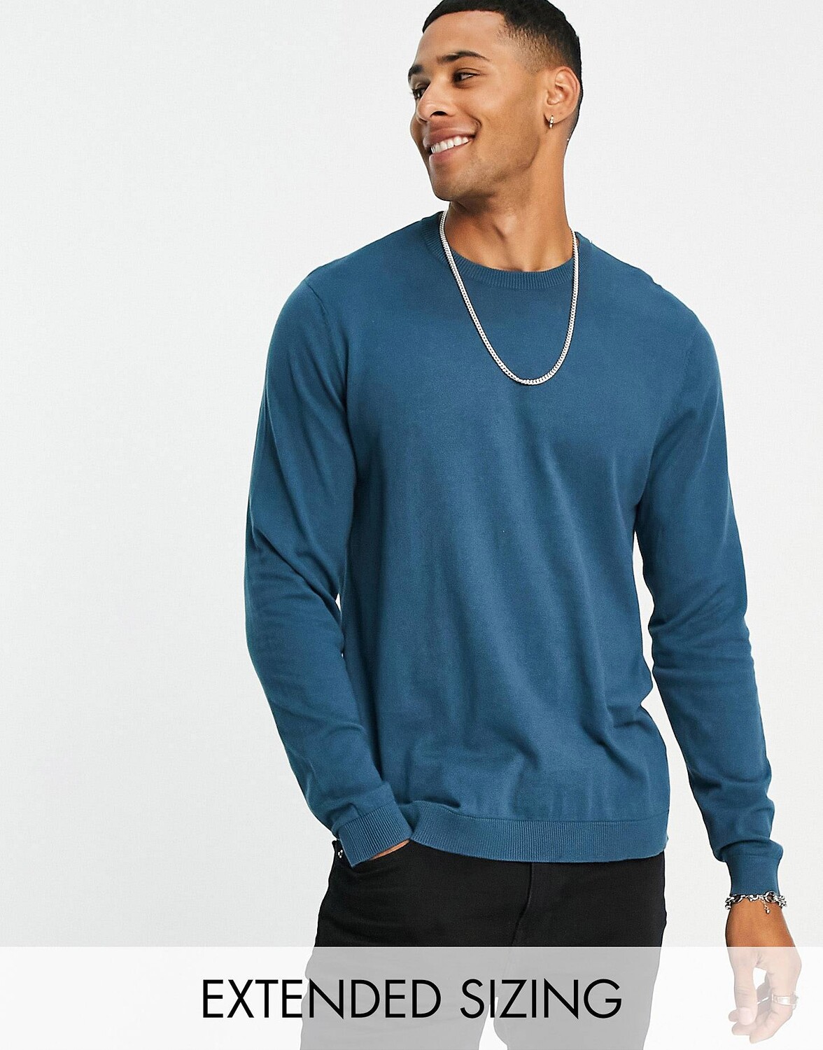 

Темно-синий вязаный хлопковый джемпер ASOS DESIGN