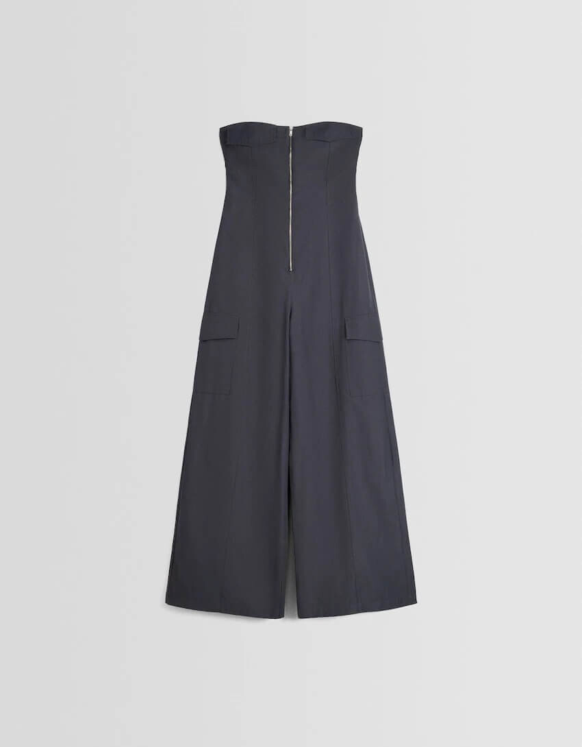 

Комбинезон Bershka Bandeau Zip-up, темно-серый