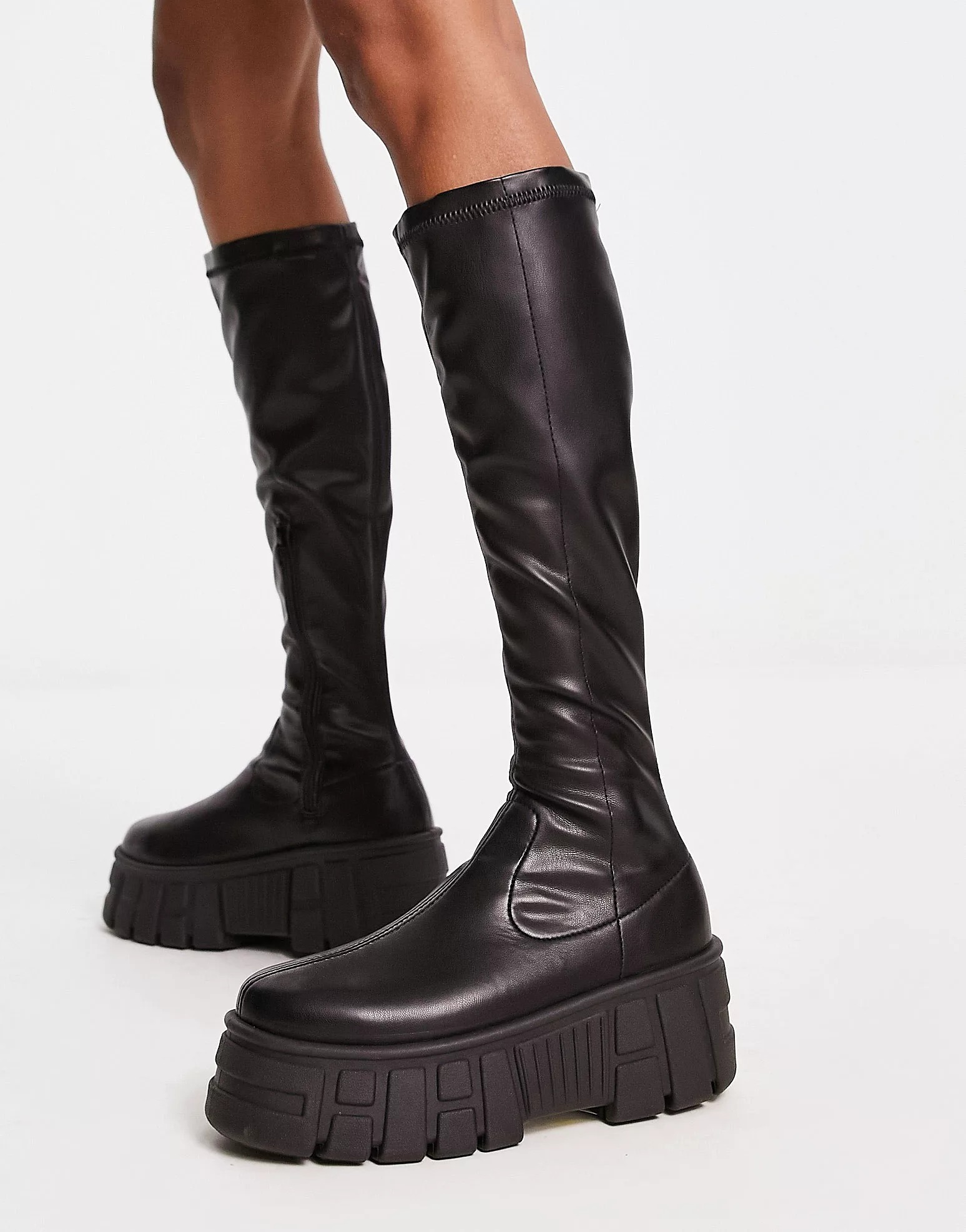Сапоги Asos Design Copenhagen Chunky Knee High Sock, черный сапоги zara leather chunky heel knee high чёрный