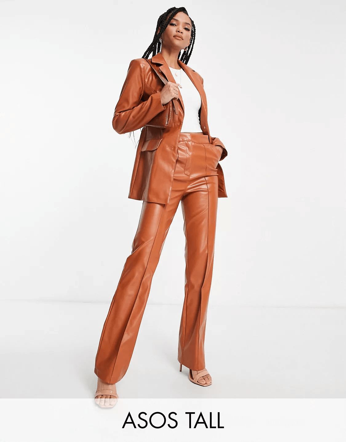 Брюки Asos Design Tall Leather Look Straight, коричневый