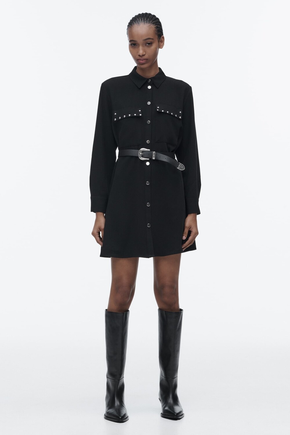 

Мини-платье с заклепками ZARA, черный