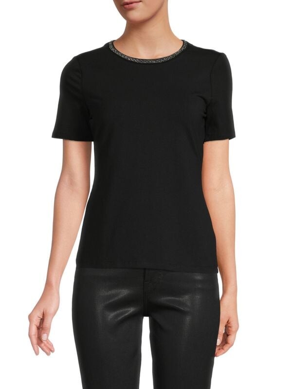 

Топ Donna Karan с декорированным воротником, черный