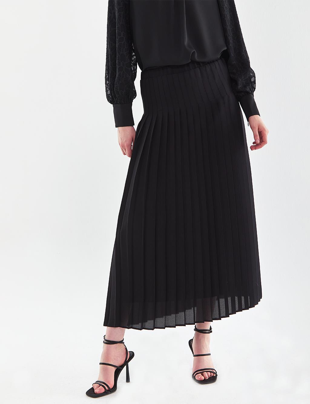 Плиссированная Юбка Черная Kayra плиссированная юбка на пуговицах цвета бежевого песка kayra
