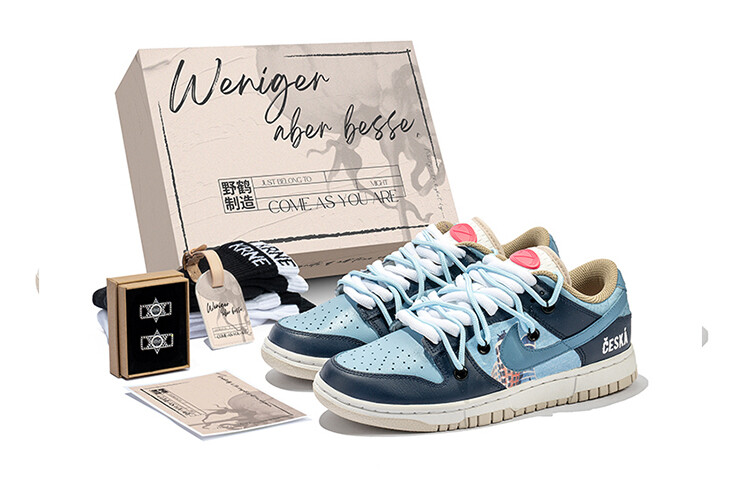 

Кроссовки для скейтбординга Dunk женские с низким верхом, белые/синие Nike