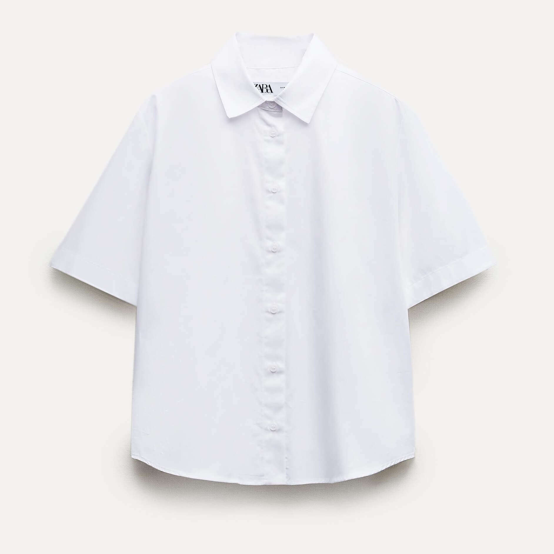Рубашка Zara ZW Collection Poplin, белый рубашка zara zw collection 100% ruffled ramie белый
