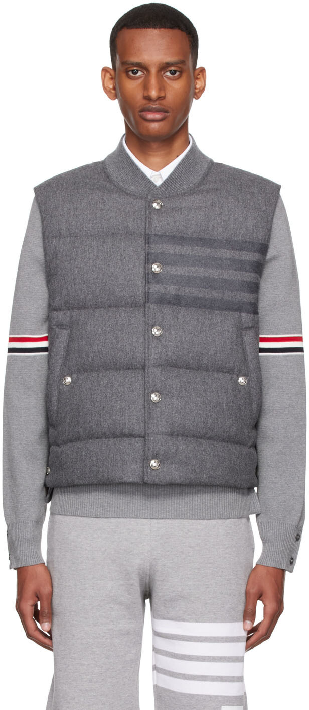 

Серый шерстяной пуховый жилет Thom Browne