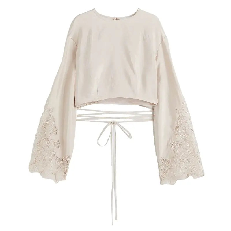 

Блузка H&M Lace-detail Satin, бежевый