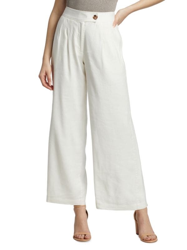

Брюки Широкие Льняные Elie Tahari, skywhite