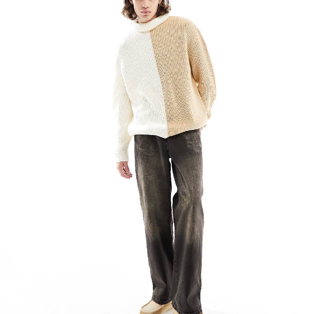 Джемпер Asos Design Knitted Relaxed Roll Neck, белый/бежевый вязаный джемпер с капюшоном aw251 серый 42 46