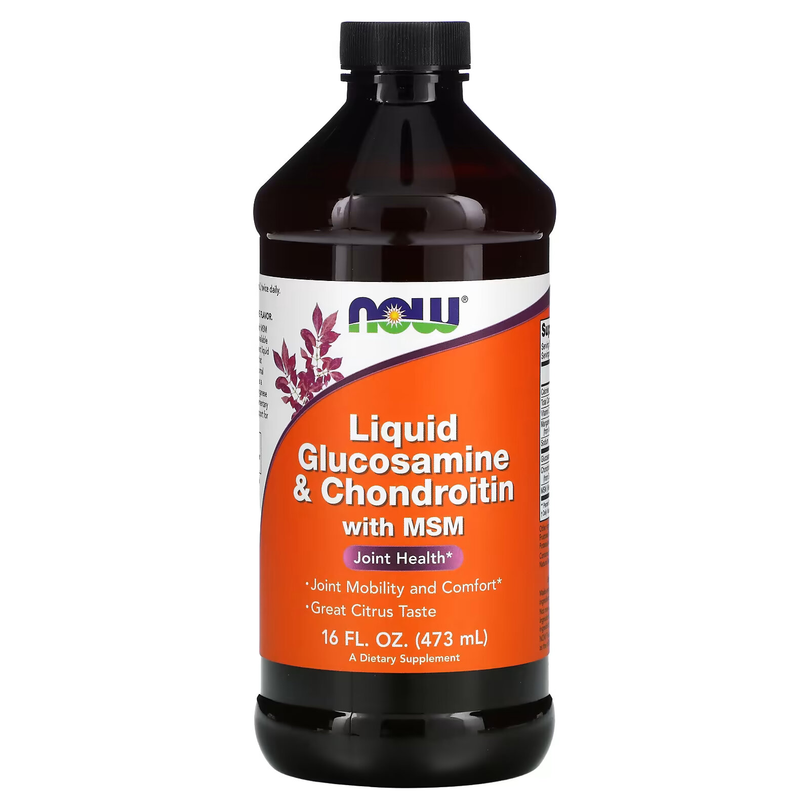глюкозамин хондроитин мсм для суставов NOW Foods, Жидкие глюкозамин и хондроитин, с МСМ, цитрус, 473 мл