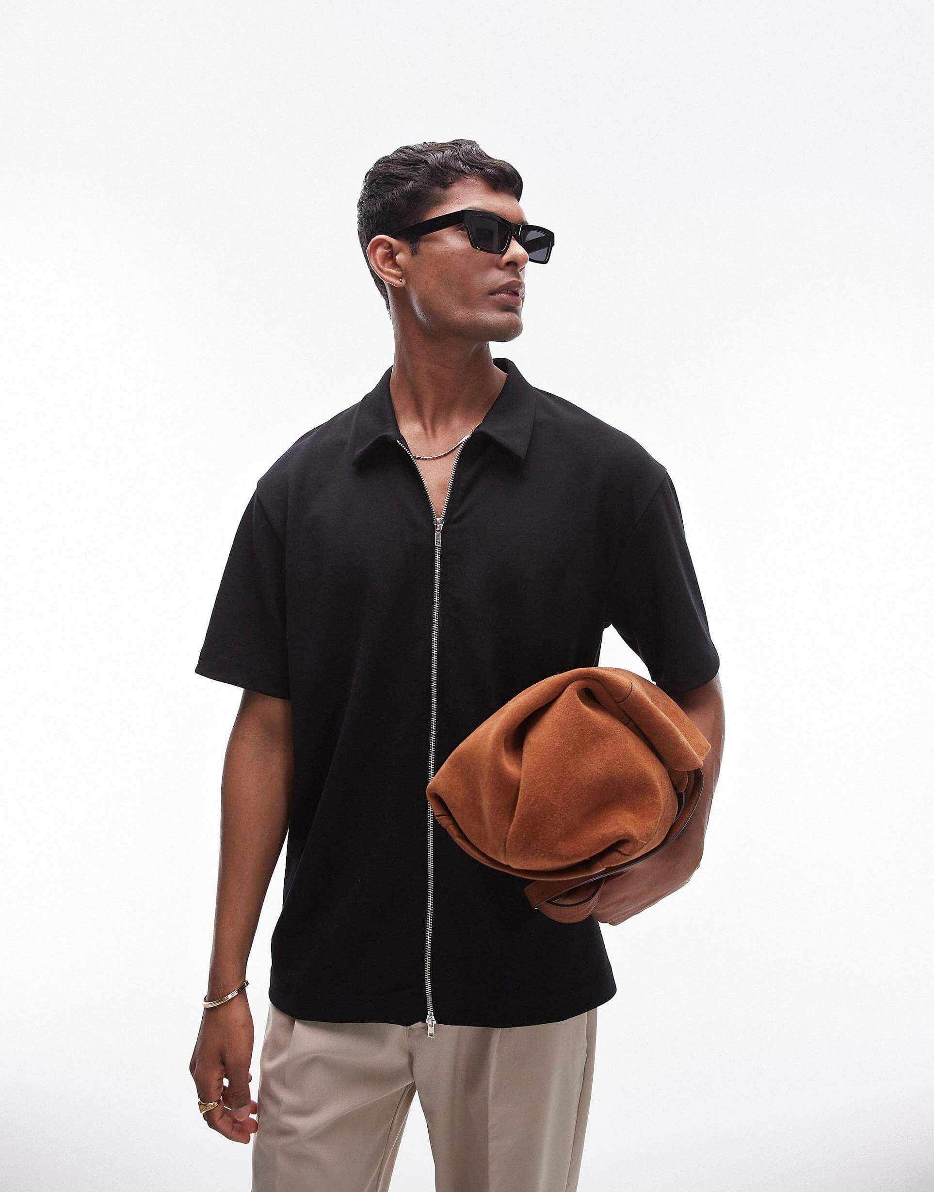 цена Рубашка-поло Topman Oversize Jersey Zip-Up, черный
