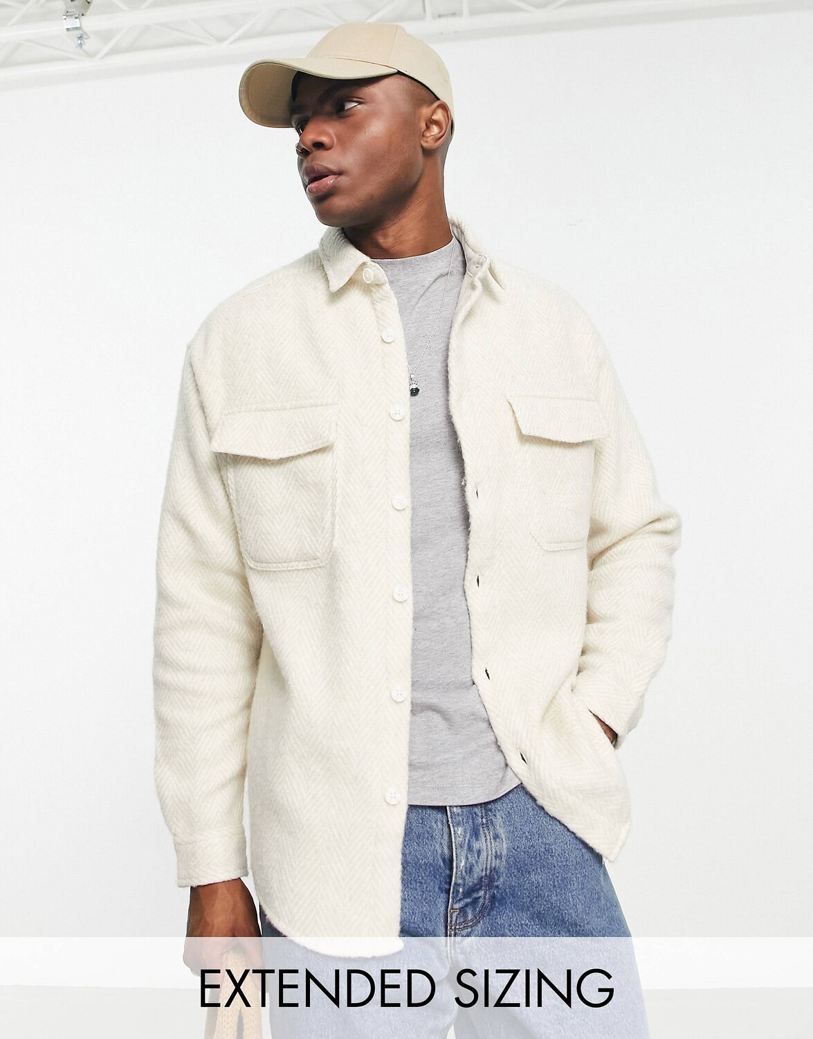 

Бежевая рубашка свободного кроя из смесовой шерсти в стиле 90-х ASOS DESIGN