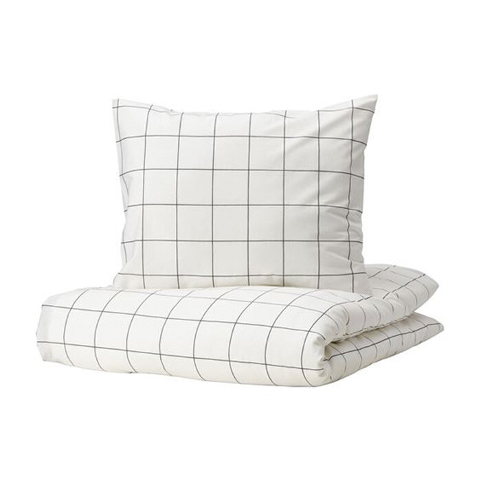 

Комплект постельного белья Ikea Vitklover, 3 предмета, белый/черный, клетка