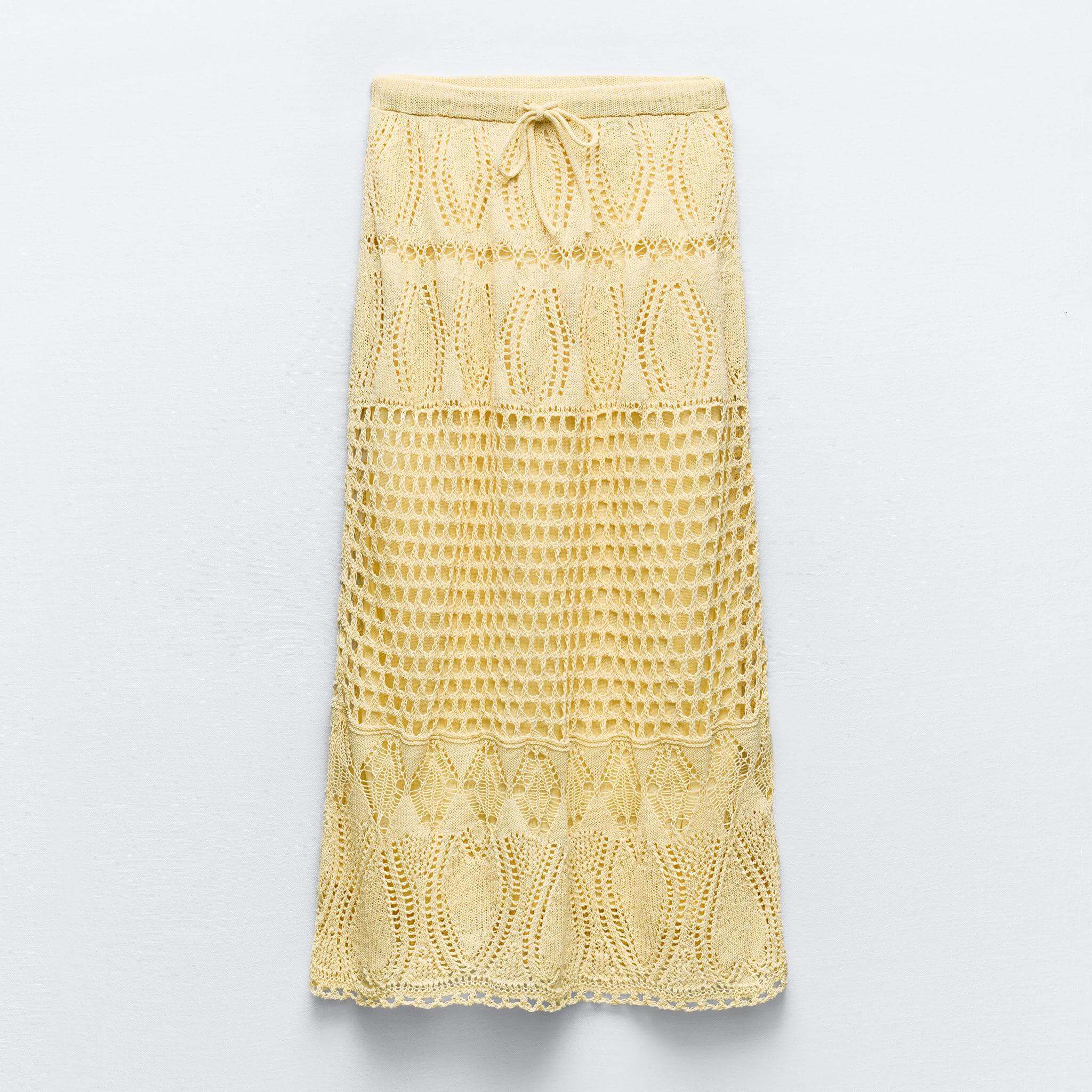 Юбка миди Zara Pointelle Knit, желтый юбка ажурной вязки