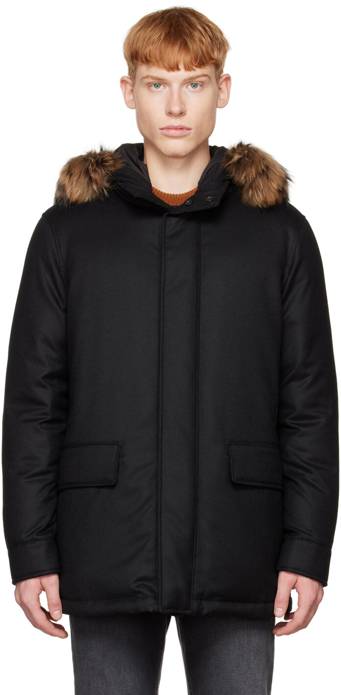 

Черный пуховик с меховой отделкой ZEGNA