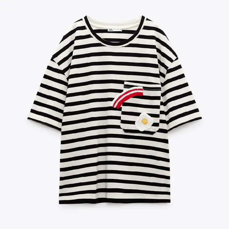 

Футболка Zara Crochet Patches, белый/черный