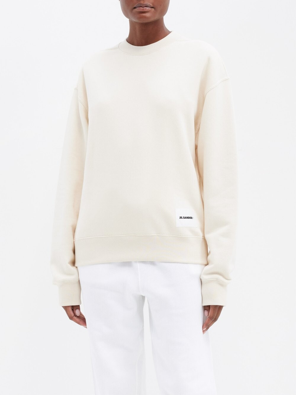 

Толстовка из хлопкового джерси с биркой с логотипом Jil Sander, бежевый