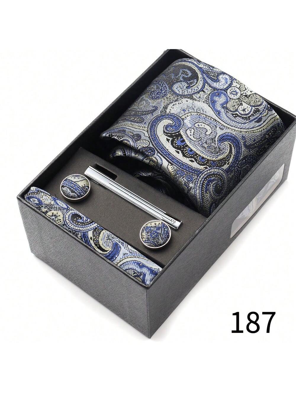 цена Подарочный набор для мужских галстуков, синий