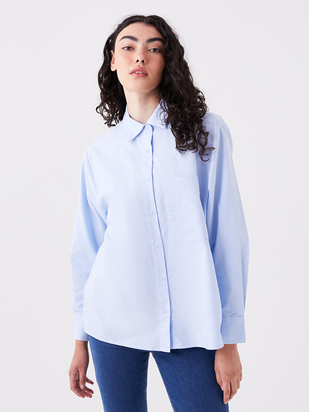 

Простая женская рубашка с длинным рукавом LCW Casual, синий