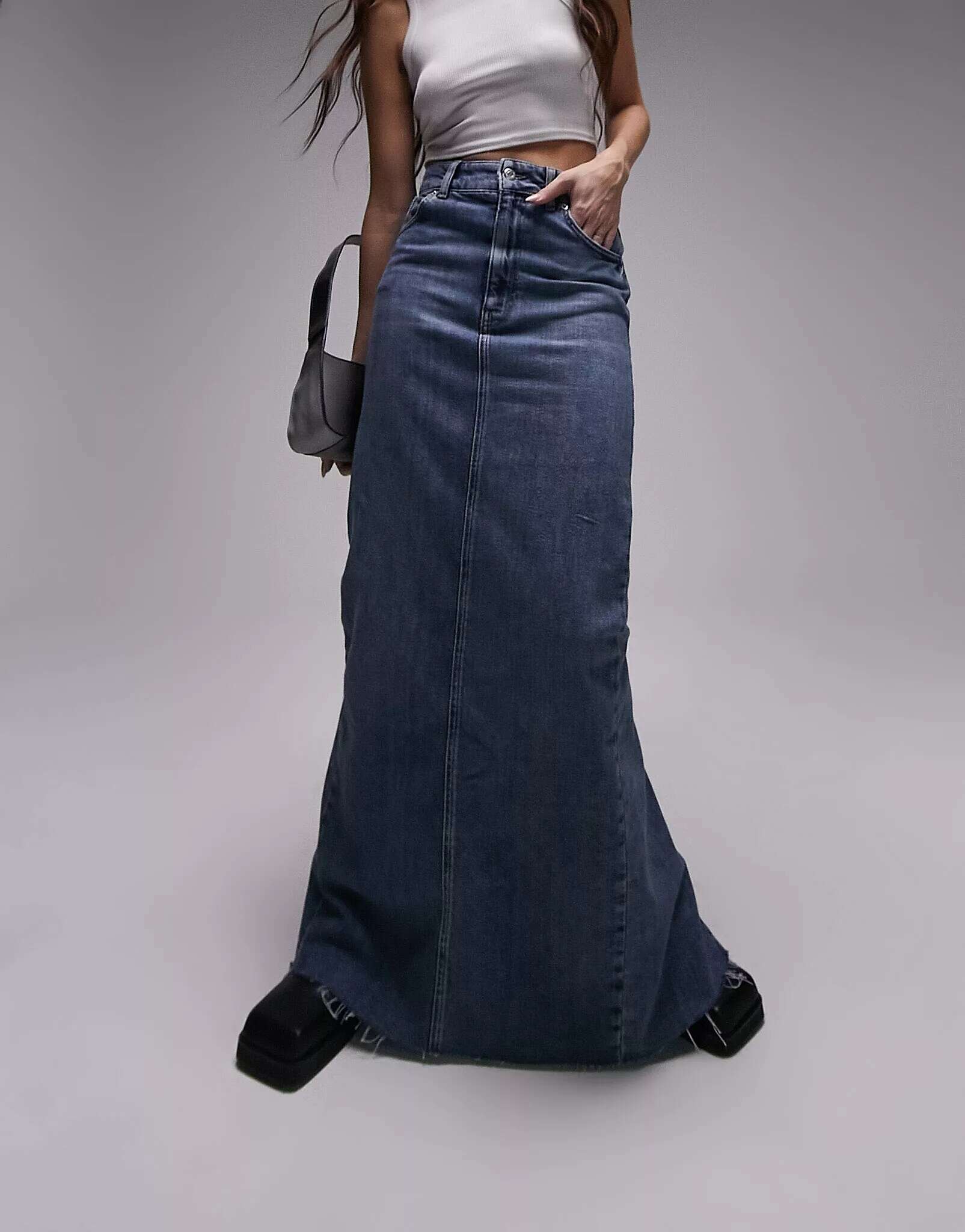 Синяя джинсовая юбка Topshop из эластичного денима с завышенной талией