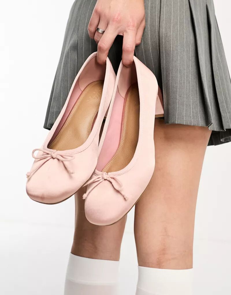Атласные розовые туфли на среднем каблуке с бантом ASOS Steffie