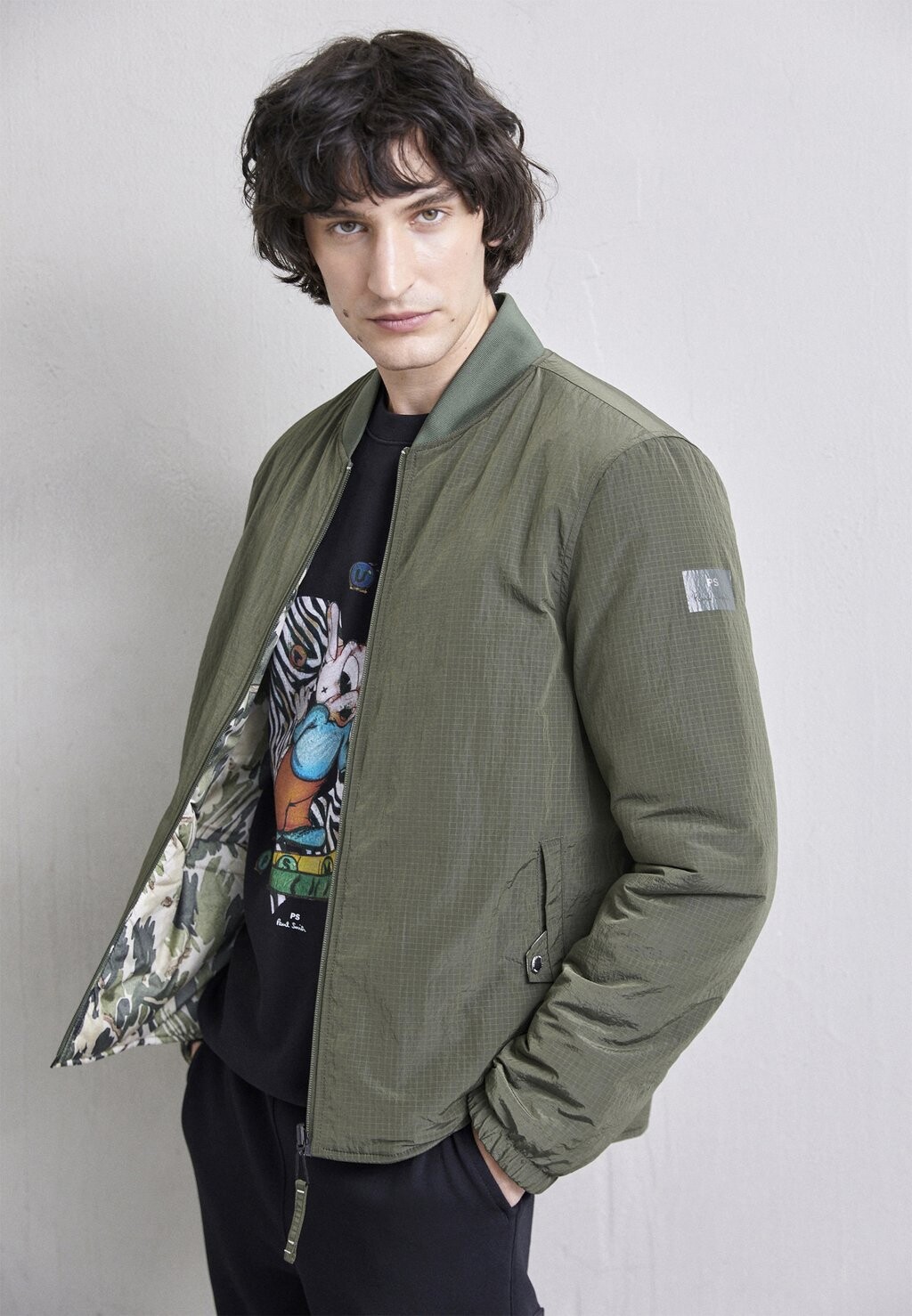 

Куртка-бомбер REVERSIBLE PS Paul Smith, серовато-зеленый