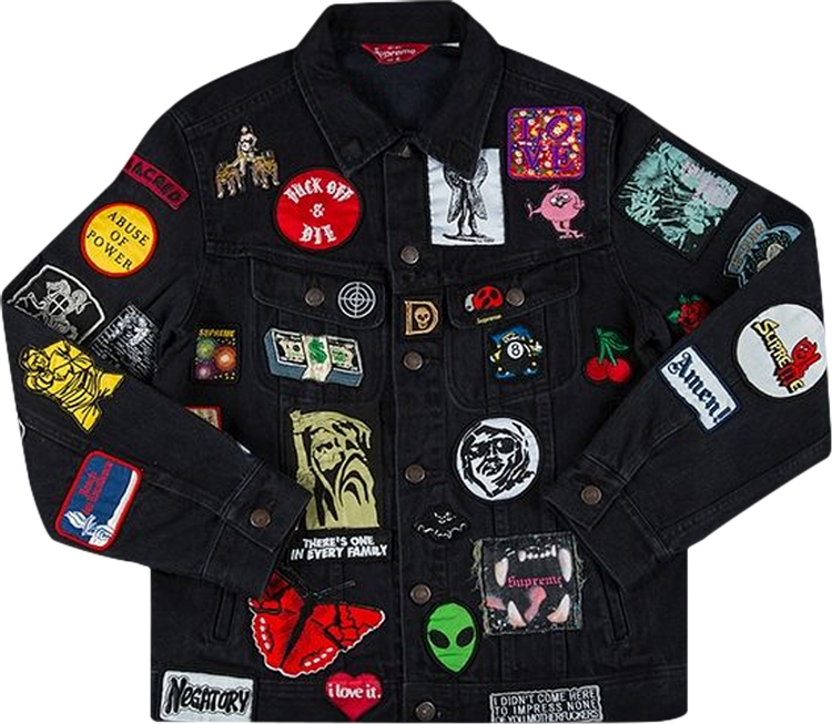 цена Куртка Supreme Patches Denim Trucker Jacket 'Black', черный
