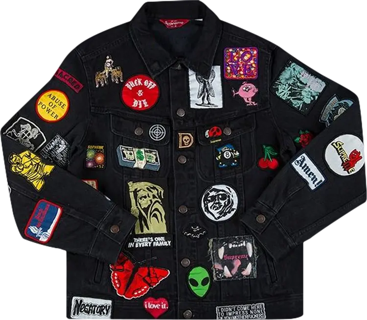 цена Куртка Supreme Patches Denim Trucker Jacket 'Black', черный