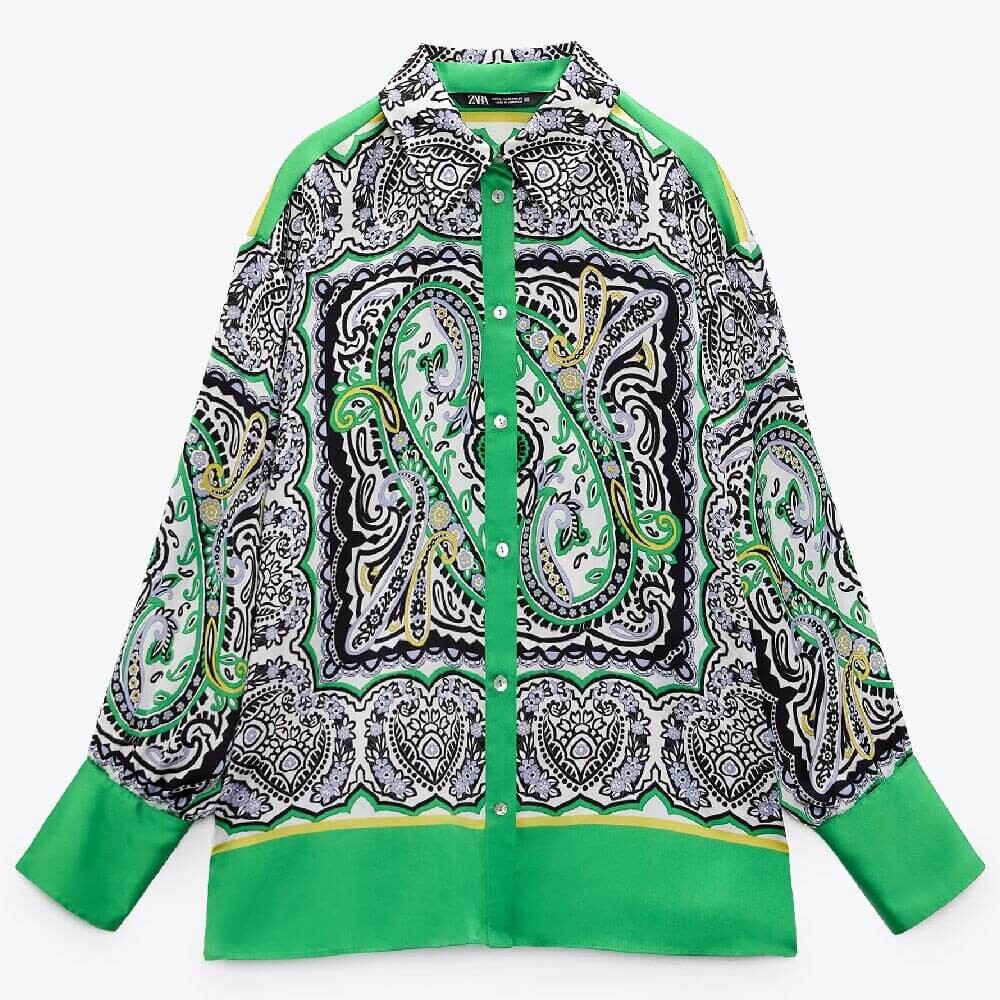 

Рубашка Zara Printed, зеленый/светло-бежевый