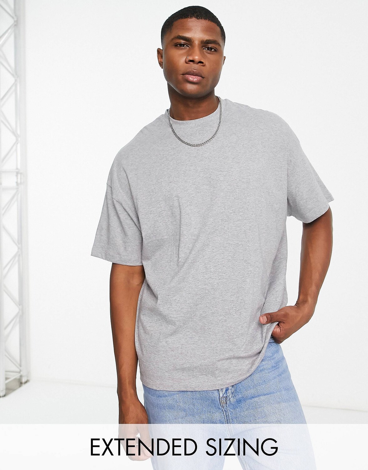 

Серая меланжевая футболка оверсайз с круглым вырезом ASOS DESIGN - GREY, Серый