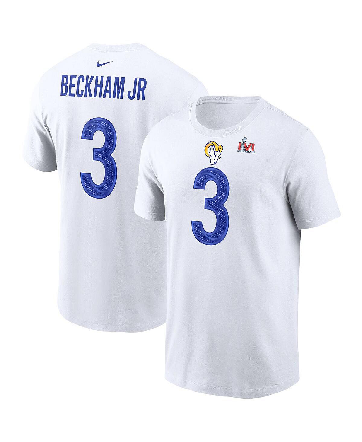 Мужская белая футболка odell beckham jr. los angeles rams super bowl lvi name number Nike, белый