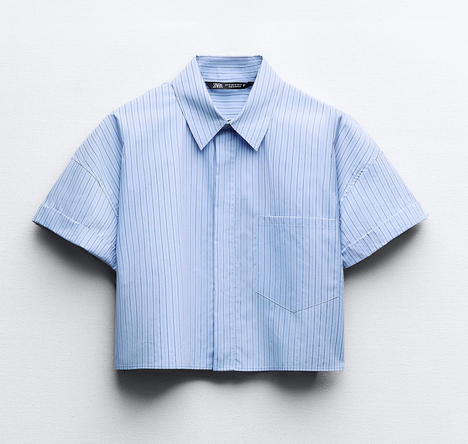 Рубашка Zara Cropped Poplin, голубой sumwon укороченная рубашка поло с воротником revere черный