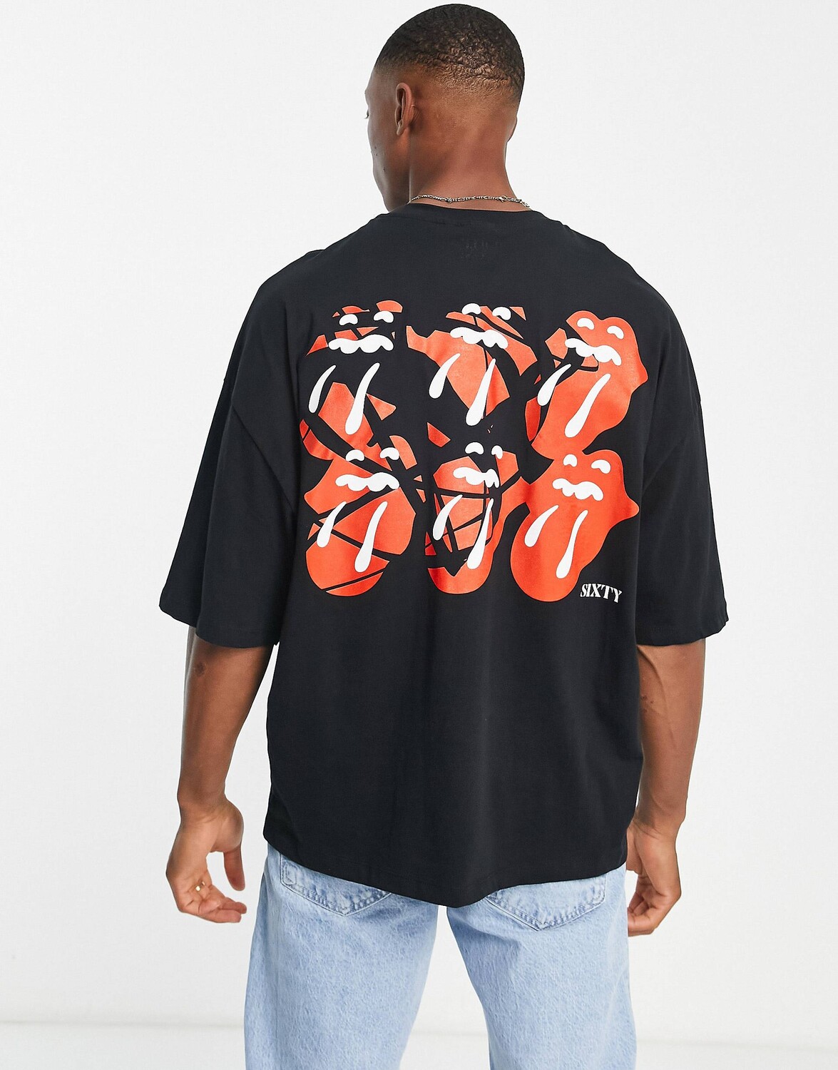 

Черная футболка оверсайз с принтом в честь 60-летия Rolling Stones ASOS DESIGN